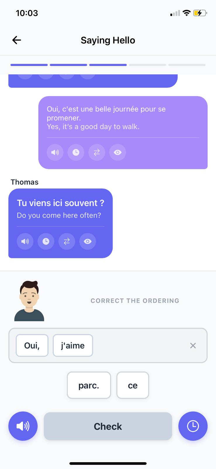 UniLingo Interactive Practice - Conversations with sentence building